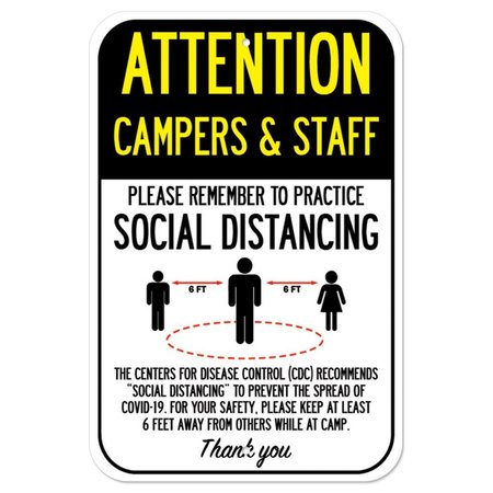 SIGNMISSION Public Safety Sign-Campers & Staff Practice Social Distancing, Heavy-Gauge, 12" H, A-1218-25357 A-1218-25357